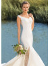 Ivory Satin Minimalist Wedding Dress With Lace Insert